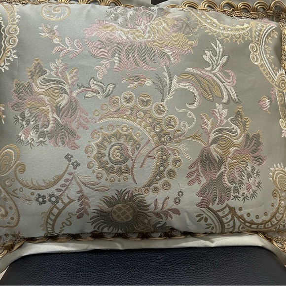 Waterford Accent Pillow green gold rose colored tapestry floral damask pattern - Picture 2 of 5